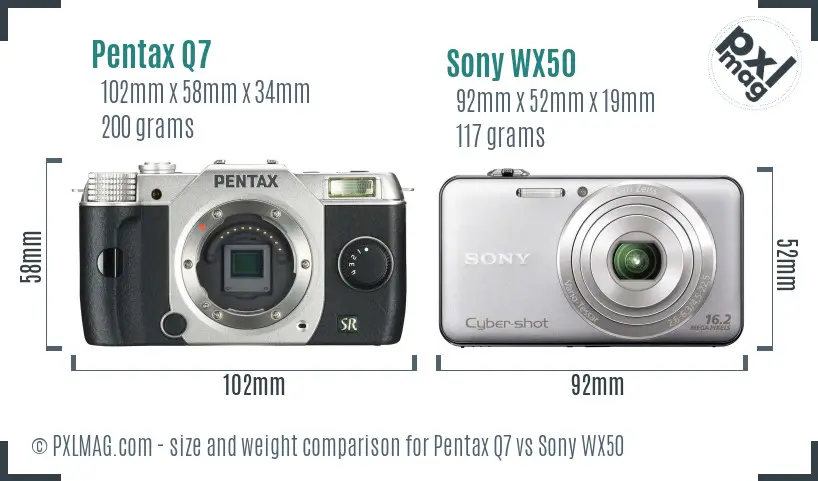 Pentax Q7 vs Sony WX50 size comparison