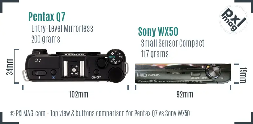 Pentax Q7 vs Sony WX50 top view buttons comparison