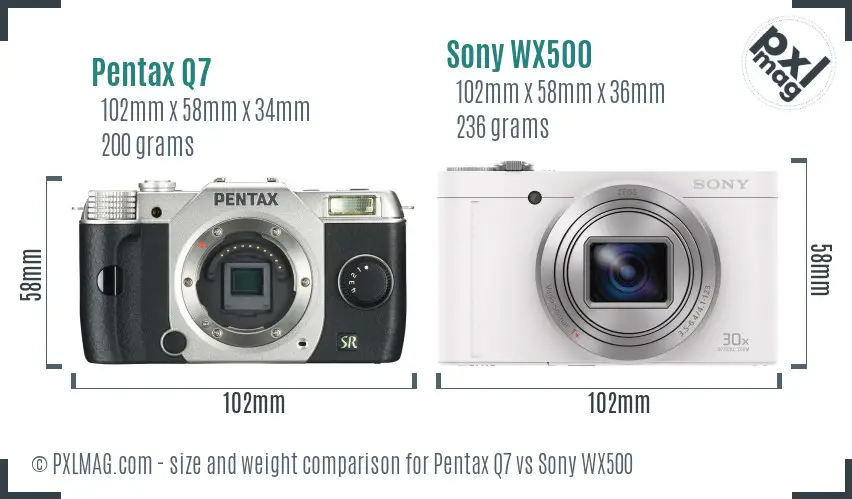 Pentax Q7 vs Sony WX500 size comparison