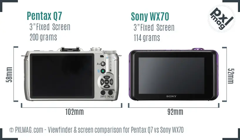 Pentax Q7 vs Sony WX70 Screen and Viewfinder comparison