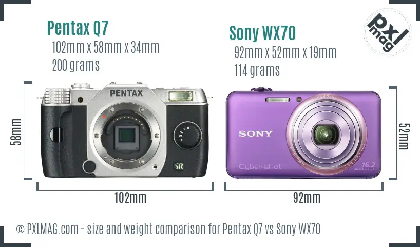 Pentax Q7 vs Sony WX70 size comparison