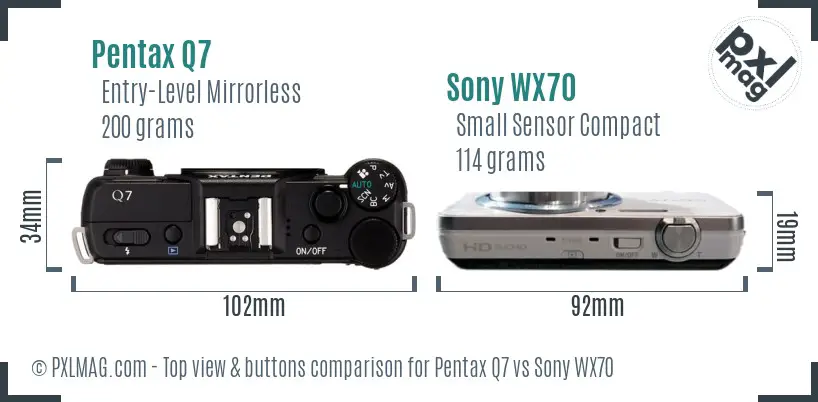 Pentax Q7 vs Sony WX70 top view buttons comparison