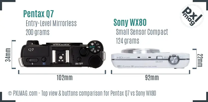 Pentax Q7 vs Sony WX80 top view buttons comparison