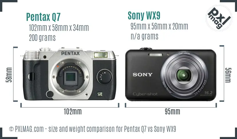 Pentax Q7 vs Sony WX9 size comparison