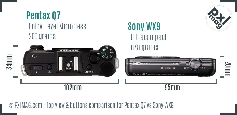Pentax Q7 vs Sony WX9 top view buttons comparison