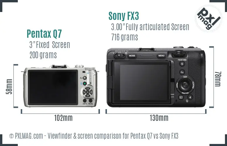 Pentax Q7 vs Sony FX3 Screen and Viewfinder comparison