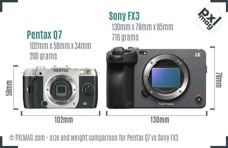 Pentax Q7 vs Sony FX3 size comparison