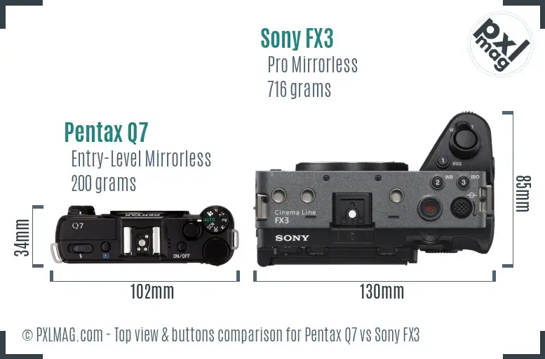 Pentax Q7 vs Sony FX3 top view buttons comparison