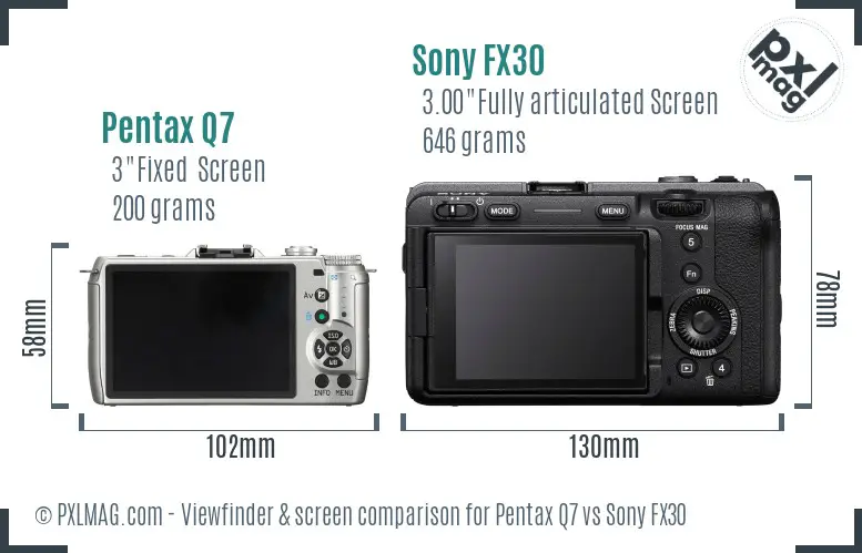 Pentax Q7 vs Sony FX30 Screen and Viewfinder comparison Pentax Q7 vs Sony FX30 Screen and Viewfinder comparison