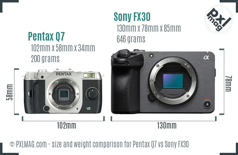 Pentax Q7 vs Sony FX30 size comparison Pentax Q7 vs Sony FX30 size comparison