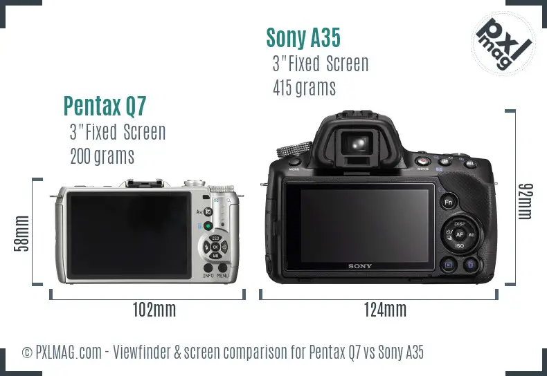 Pentax Q7 vs Sony A35 Screen and Viewfinder comparison