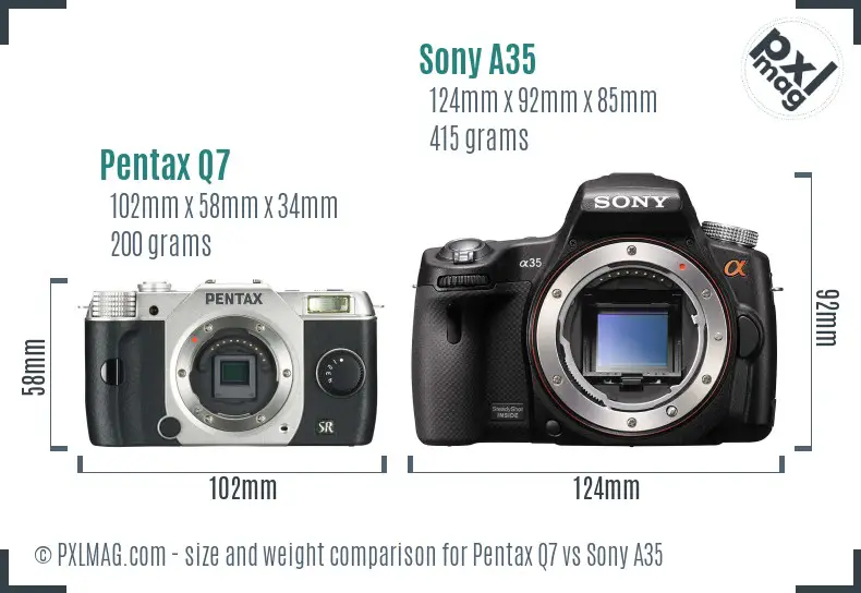 Pentax Q7 vs Sony A35 size comparison