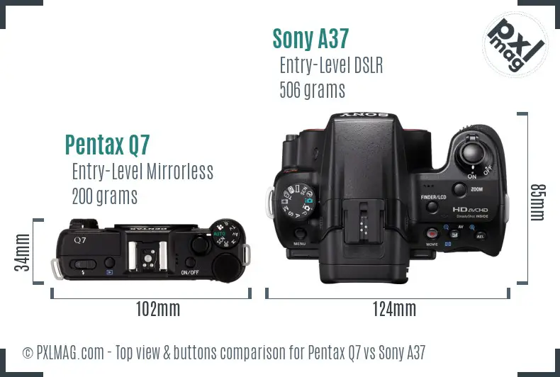 Pentax Q7 vs Sony A37 top view buttons comparison