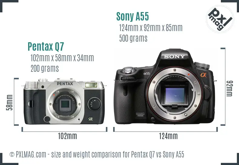 Pentax Q7 vs Sony A55 size comparison