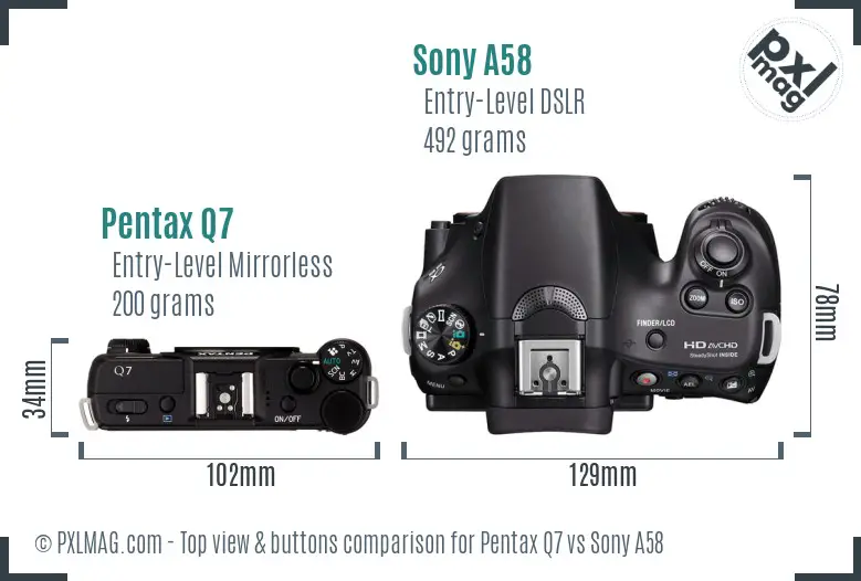 Pentax Q7 vs Sony A58 top view buttons comparison