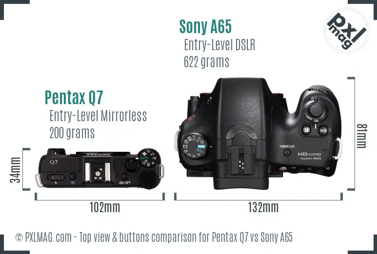 Pentax Q7 vs Sony A65 top view buttons comparison