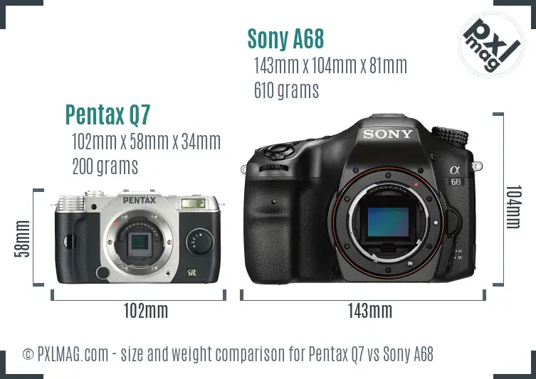 Pentax Q7 vs Sony A68 size comparison