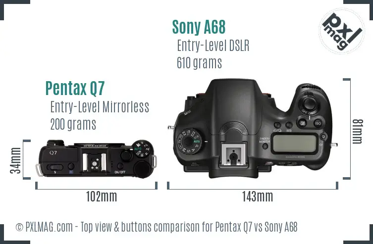 Pentax Q7 vs Sony A68 top view buttons comparison