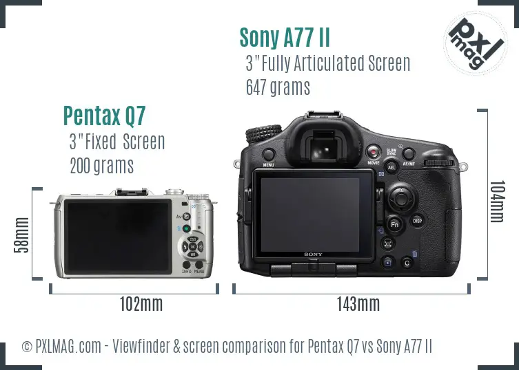 Pentax Q7 vs Sony A77 II Screen and Viewfinder comparison