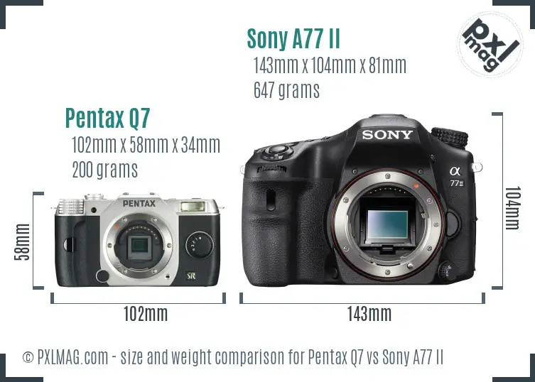 Pentax Q7 vs Sony A77 II size comparison