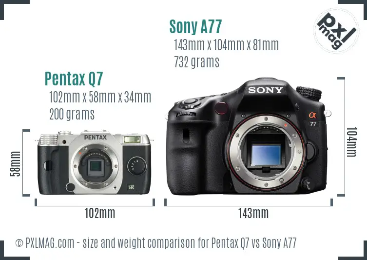 Pentax Q7 vs Sony A77 size comparison