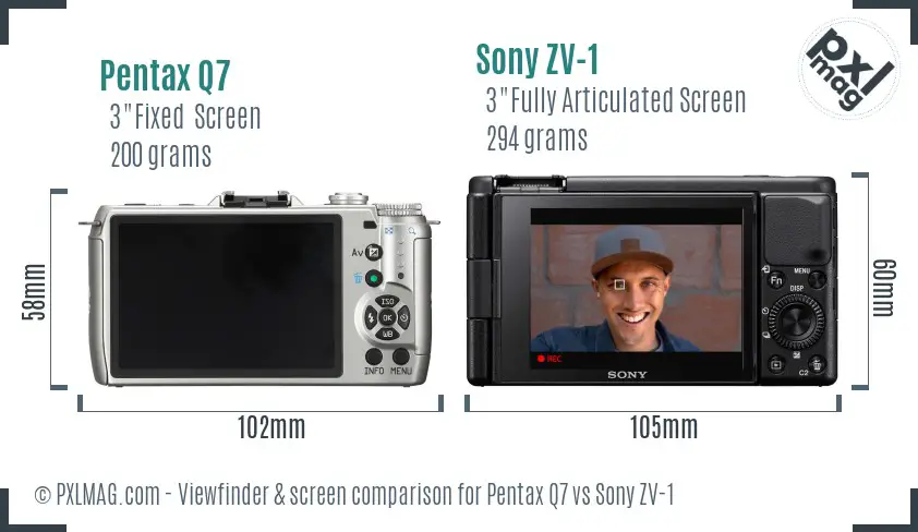 Pentax Q7 vs Sony ZV-1 Screen and Viewfinder comparison