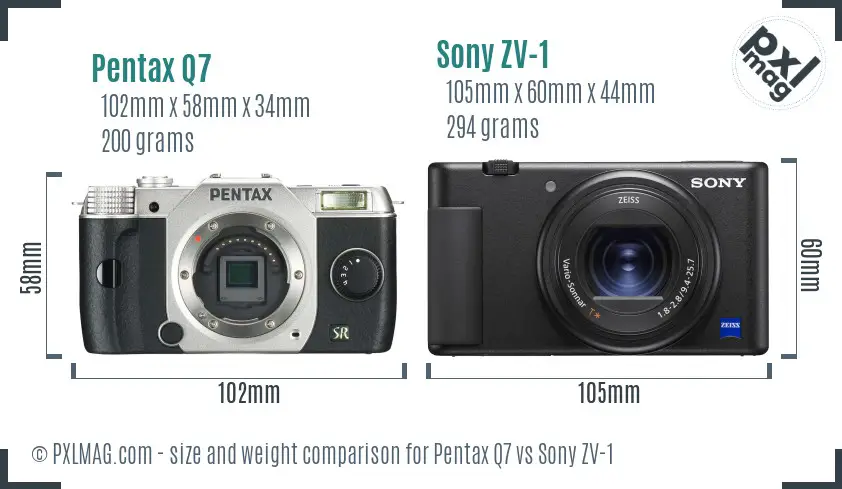 Pentax Q7 vs Sony ZV-1 size comparison