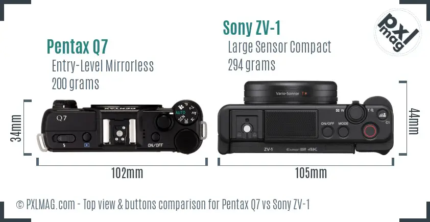Pentax Q7 vs Sony ZV-1 top view buttons comparison