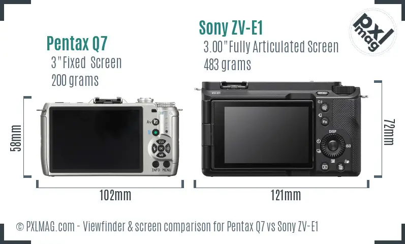 Pentax Q7 vs Sony ZV-E1 Screen and Viewfinder comparison Pentax Q7 vs Sony ZV-E1 Screen and Viewfinder comparison