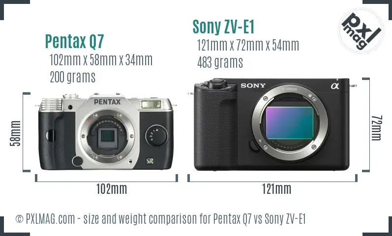 Pentax Q7 vs Sony ZV-E1 size comparison Pentax Q7 vs Sony ZV-E1 size comparison
