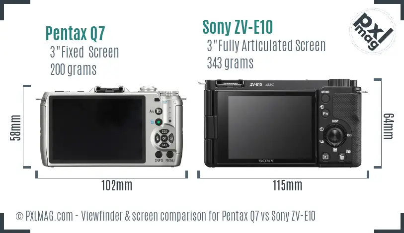 Pentax Q7 vs Sony ZV-E10 Screen and Viewfinder comparison