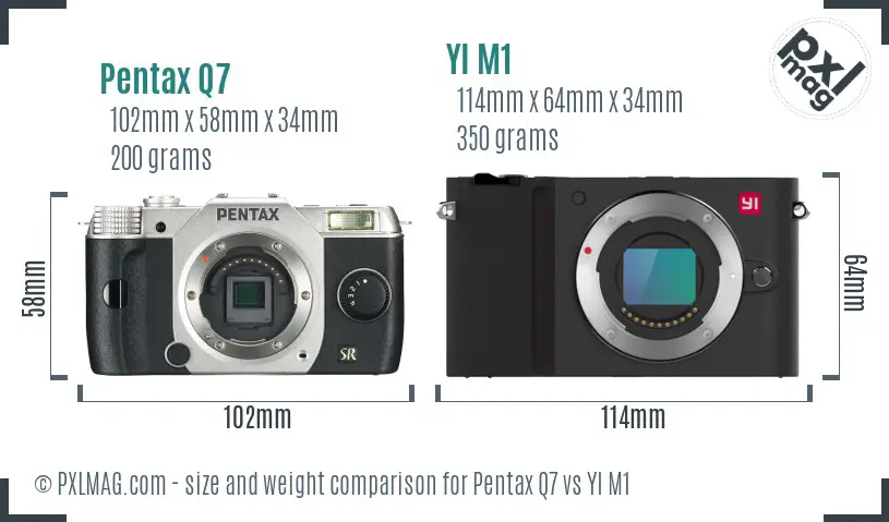 Pentax Q7 vs YI M1 size comparison