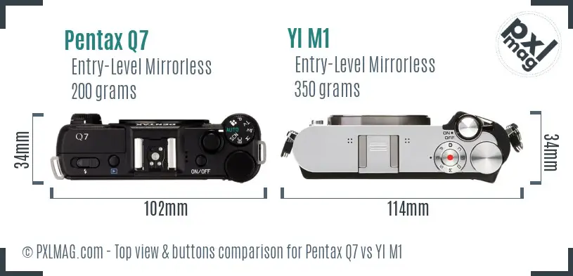 Pentax Q7 vs YI M1 top view buttons comparison