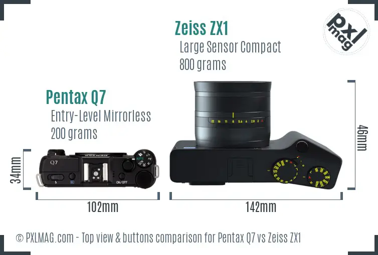 Pentax Q7 vs Zeiss ZX1 top view buttons comparison