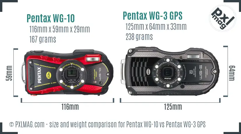 Pentax WG-10 vs Pentax WG-3 GPS size comparison