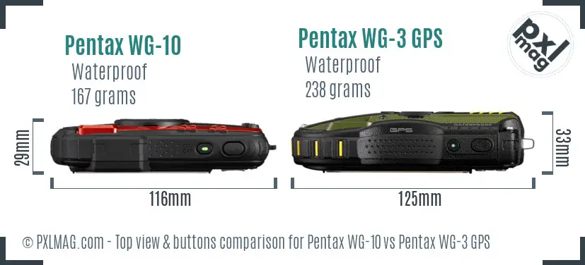 Pentax WG-10 vs Pentax WG-3 GPS top view buttons comparison
