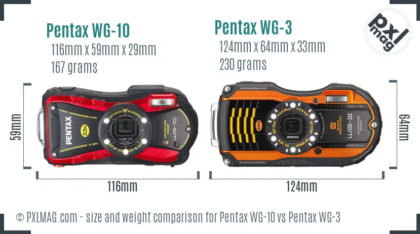 Pentax WG-10 vs Pentax WG-3 size comparison