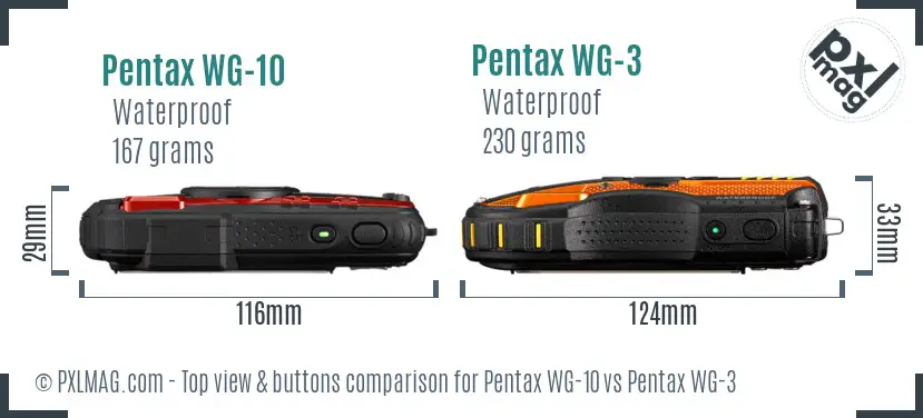 Pentax WG-10 vs Pentax WG-3 top view buttons comparison