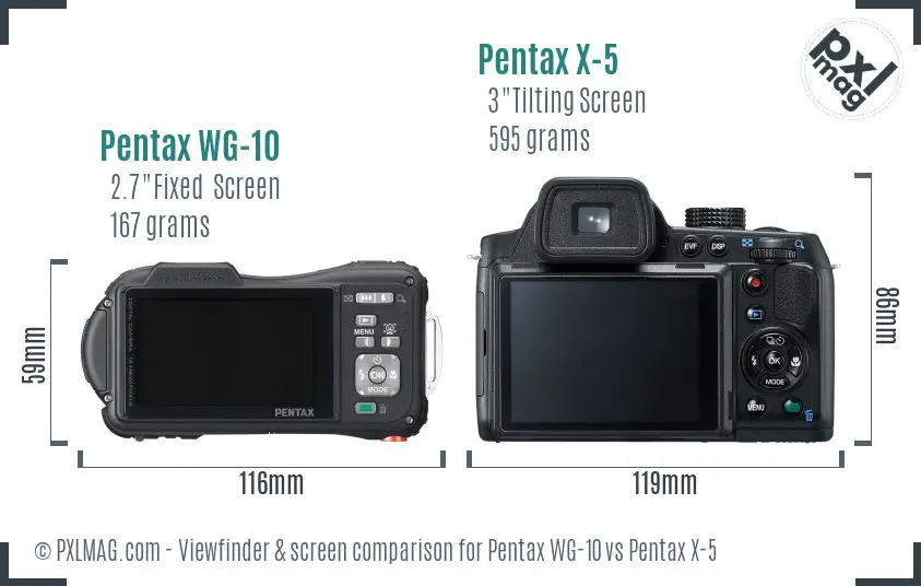 Pentax WG-10 vs Pentax X-5 Screen and Viewfinder comparison