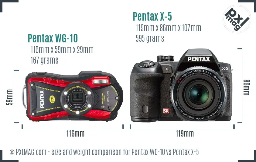 Pentax WG-10 vs Pentax X-5 size comparison