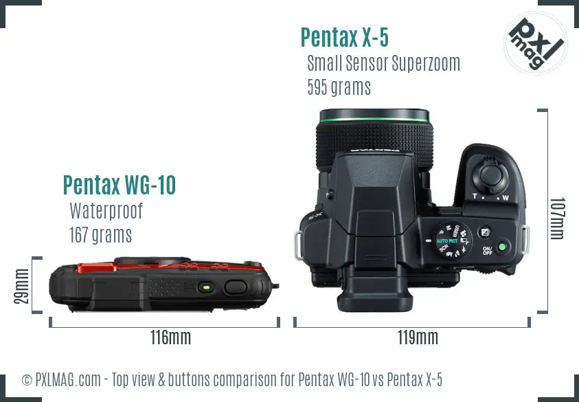 Pentax WG-10 vs Pentax X-5 top view buttons comparison