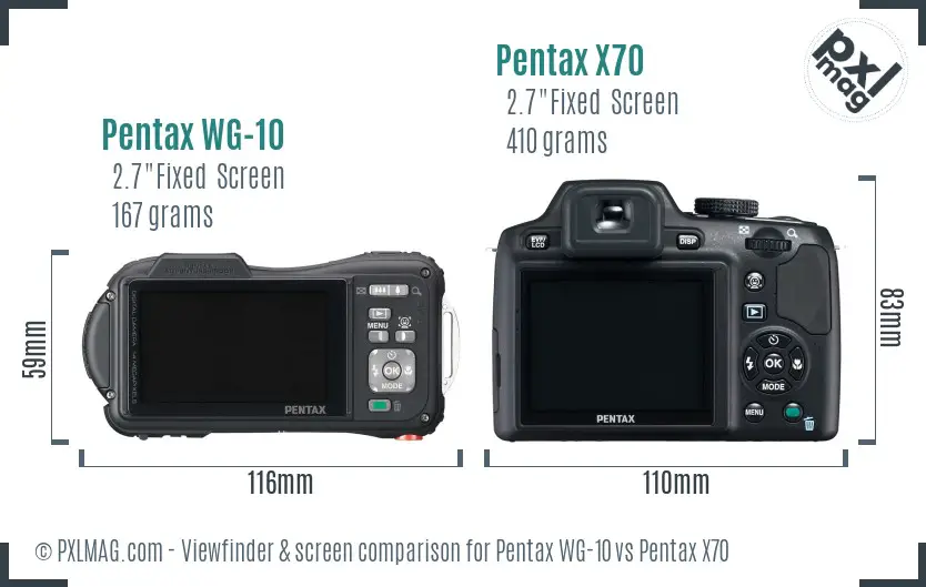 Pentax WG-10 vs Pentax X70 Screen and Viewfinder comparison