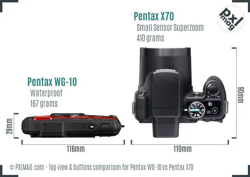 Pentax WG-10 vs Pentax X70 top view buttons comparison