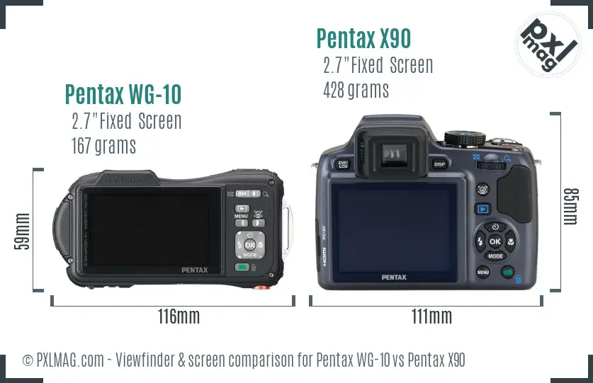 Pentax WG-10 vs Pentax X90 Screen and Viewfinder comparison
