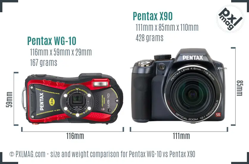 Pentax WG-10 vs Pentax X90 size comparison