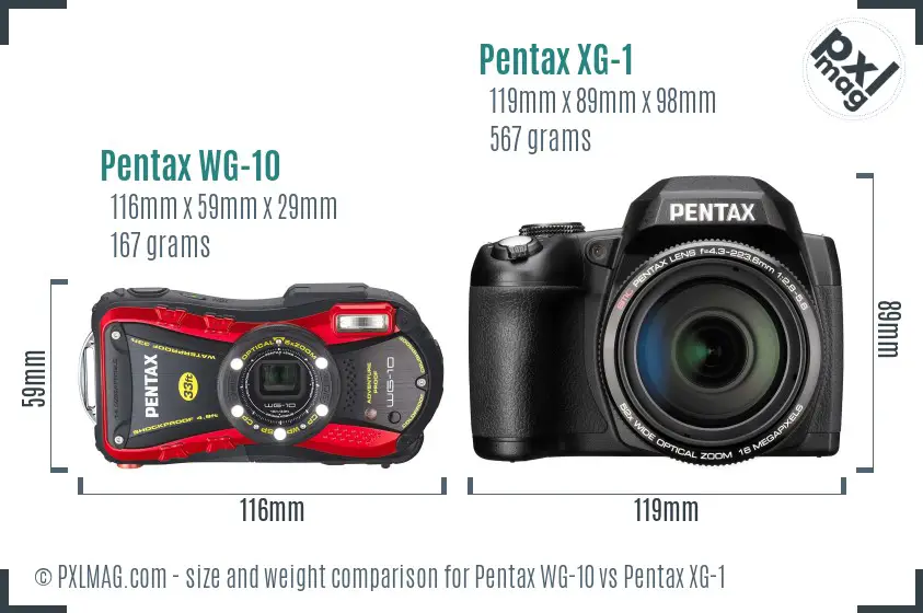 Pentax WG-10 vs Pentax XG-1 size comparison