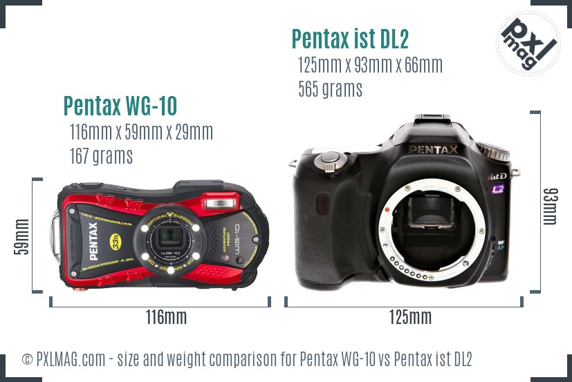 Pentax WG-10 vs Pentax ist DL2 size comparison Pentax WG-10 vs Pentax ist DL2 size comparison