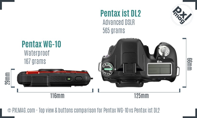 Pentax WG-10 vs Pentax ist DL2 top view buttons comparison