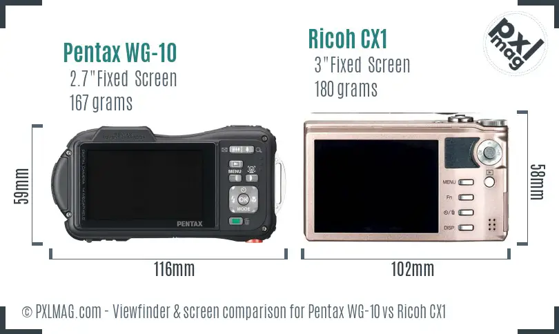 Pentax WG-10 vs Ricoh CX1 Screen and Viewfinder comparison