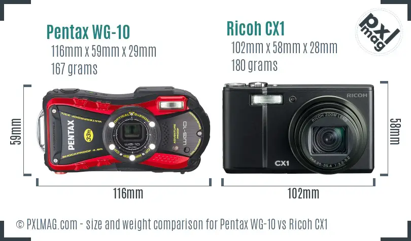 Pentax WG-10 vs Ricoh CX1 size comparison